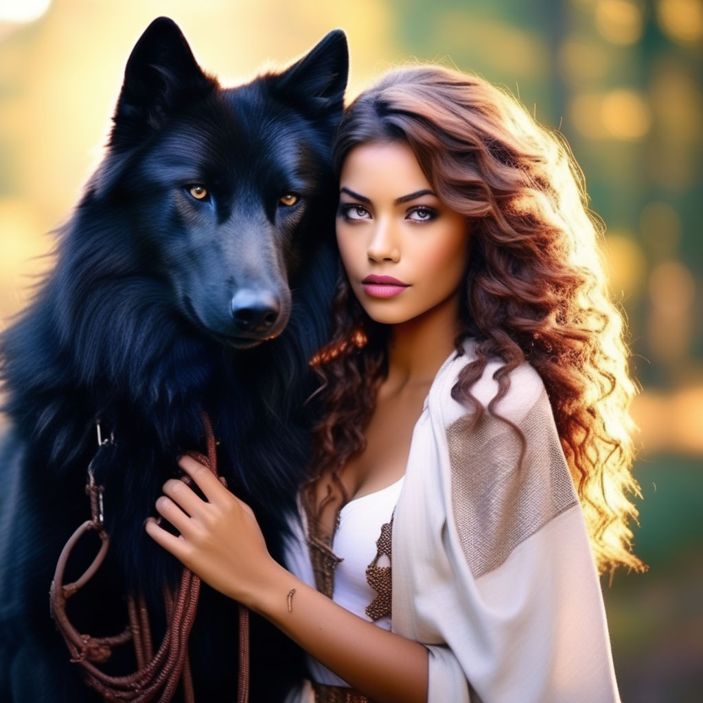 golden brown wolf with blue eyes