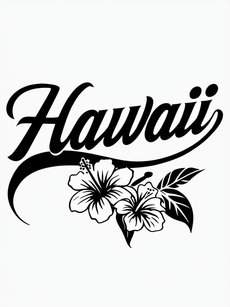 Elegant Hawaii Cursive Typography with Hibiscus Flowers T-Shirt