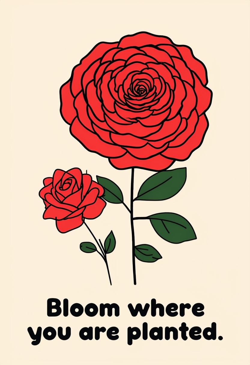 Minimalist Red Roses with Motivational Quote Poster
