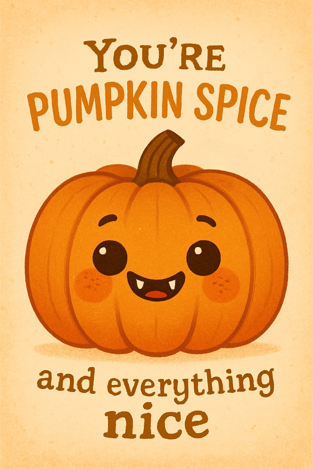 Cheerful Pumpkin Spice Cartoon Illustration for Fall Greeting Card