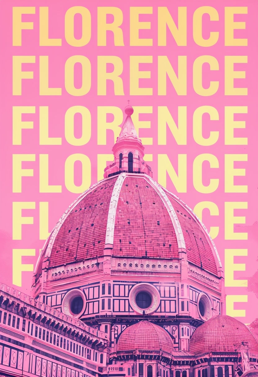 Vibrant Pink Il Duomo Graphic Design of Florence Poster