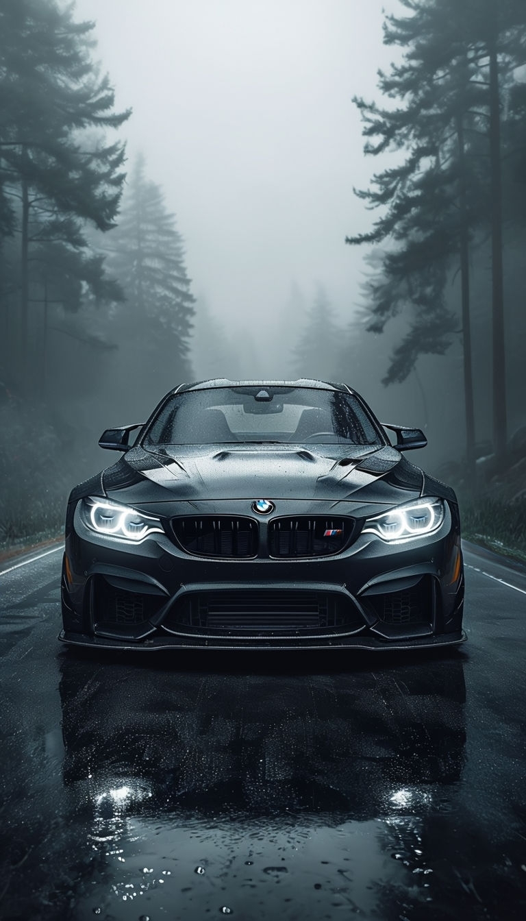 Sleek Black BMW Sports Car on Wet Road Phone Case Cover