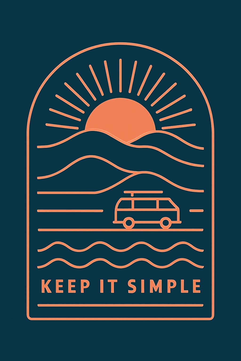 Minimalist Coral Sun and Van Keep It Simple T-Shirt
