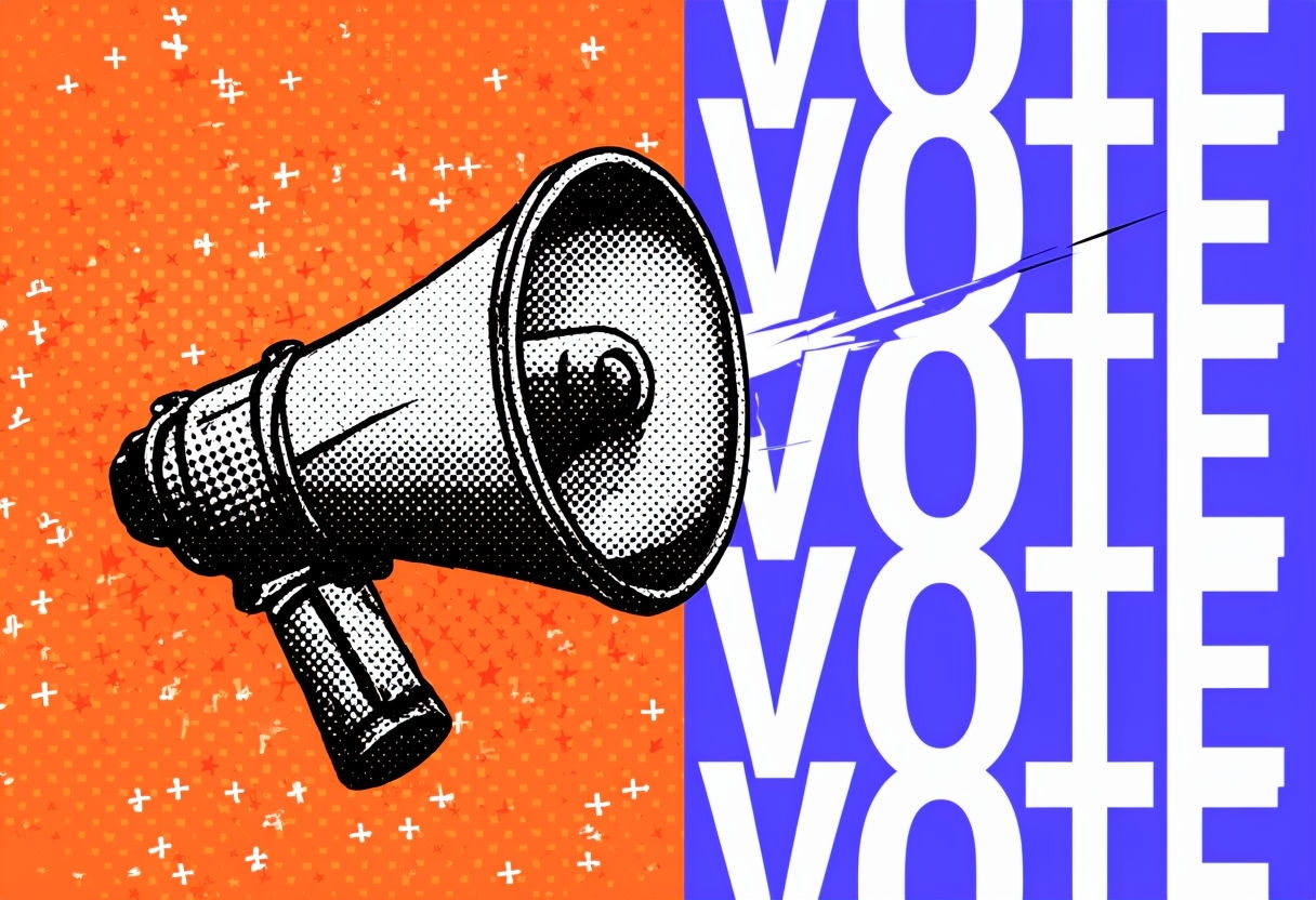 Vintage Comic Style Megaphone Voting Illustration Poster