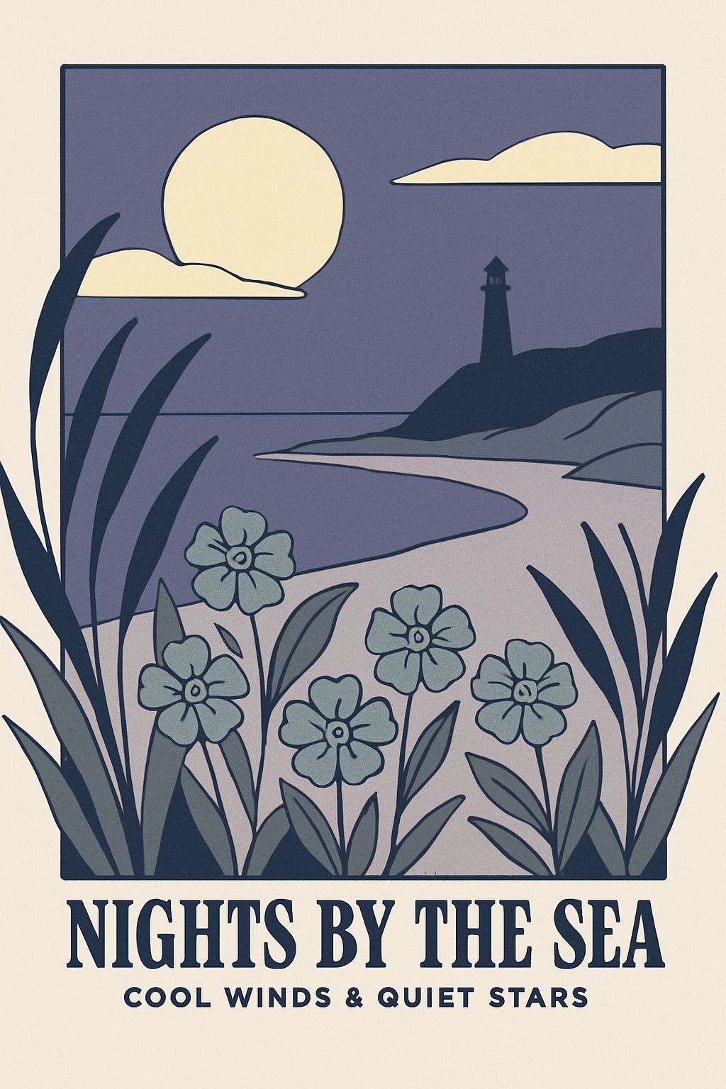 Serene Nights by the Sea Coastal Landscape Minimalist Poster