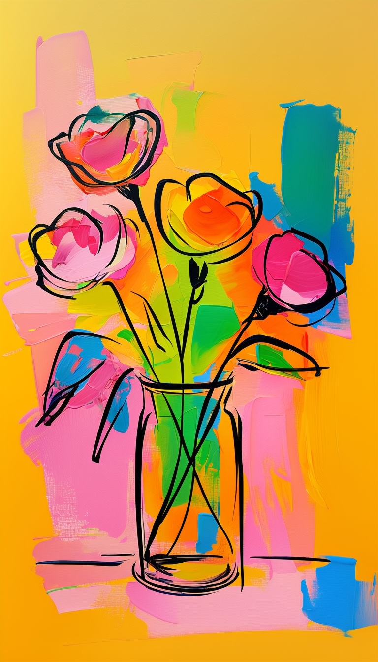 Vibrant Expressive Still Life Floral Art with Abstract Background
