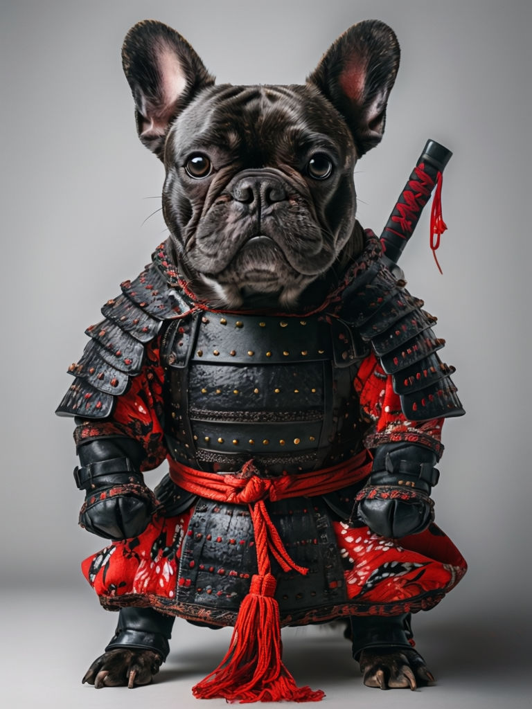 French Bulldog Samurai Armor Portrait Art