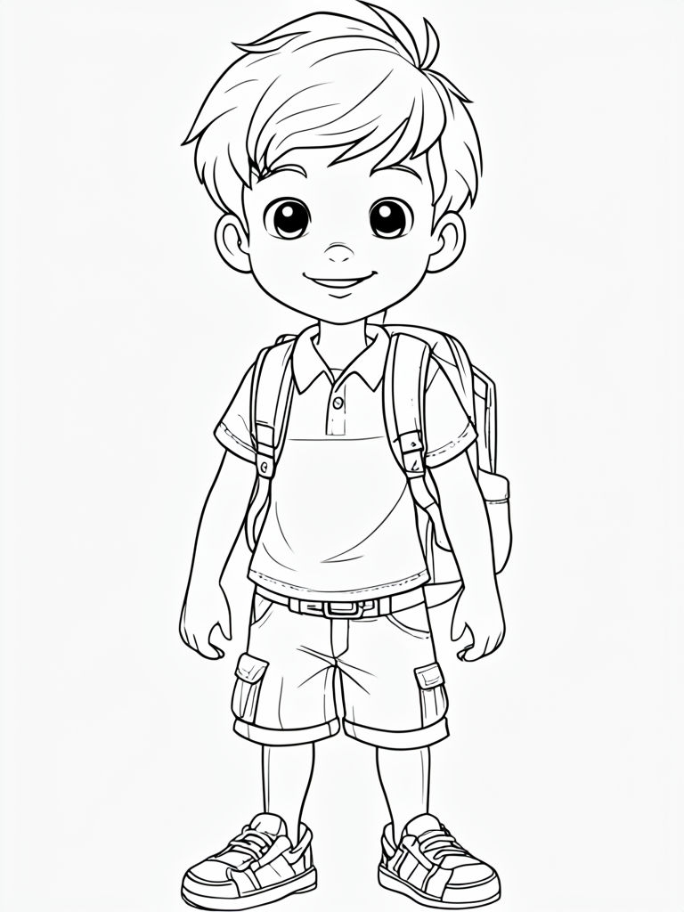 Cheerful Animated Boy Outline for Coloring Book Pages