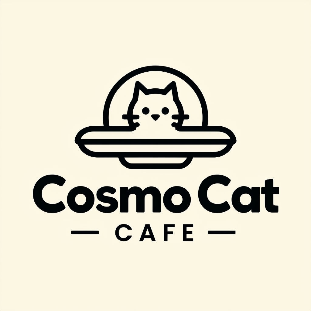 Neat Cosmo Cat Cafe Logo with Retro Space Theme Design Logo