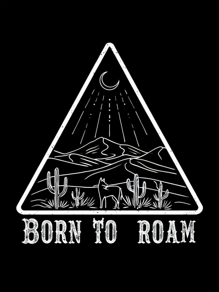 Minimalist Desert Landscape Born to Roam T-Shirt Design