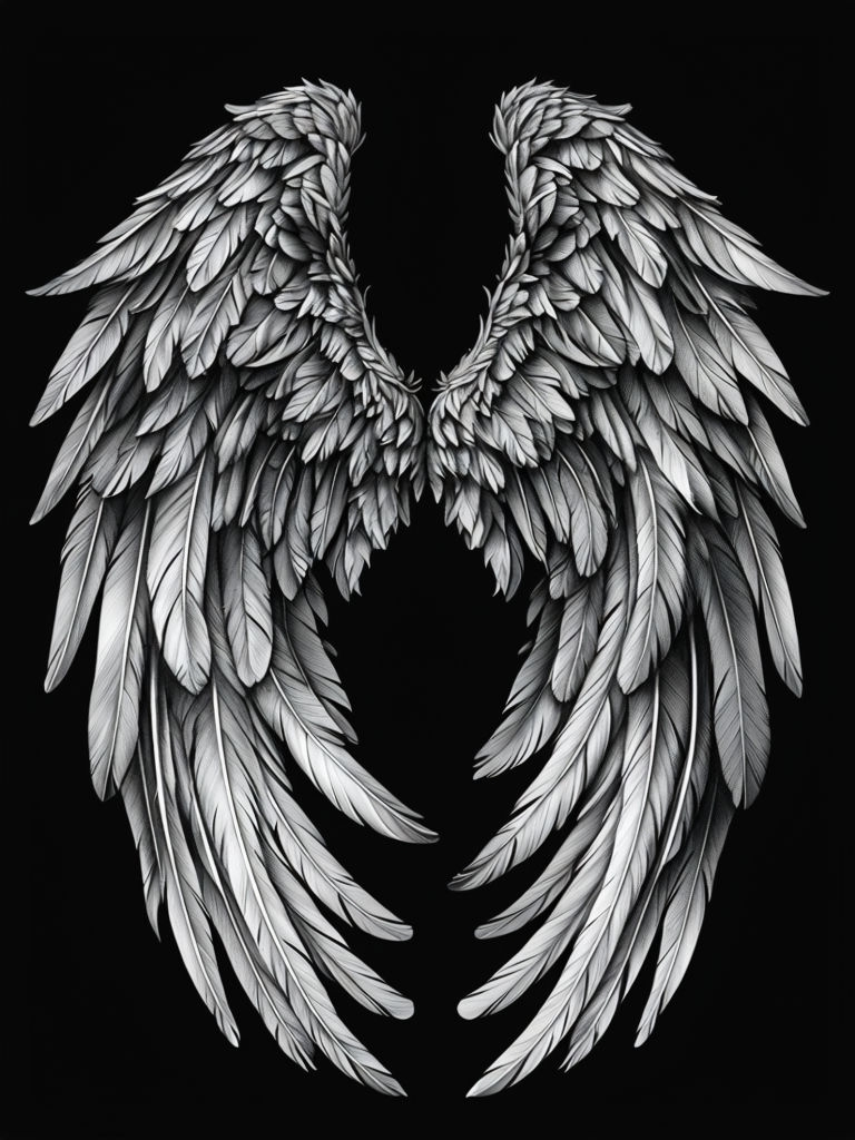 Realistic Gray Wings Design on Black Background T-Shirt
