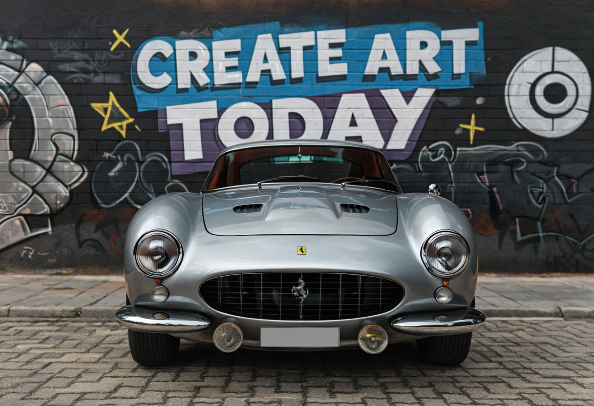 Sleek Silver Ferrari Against Colorful Graffiti Art Poster