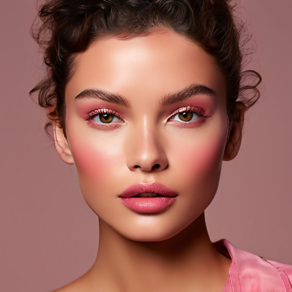 Closeup Photography Of A Models Face Showcasing Rosy Pink B By