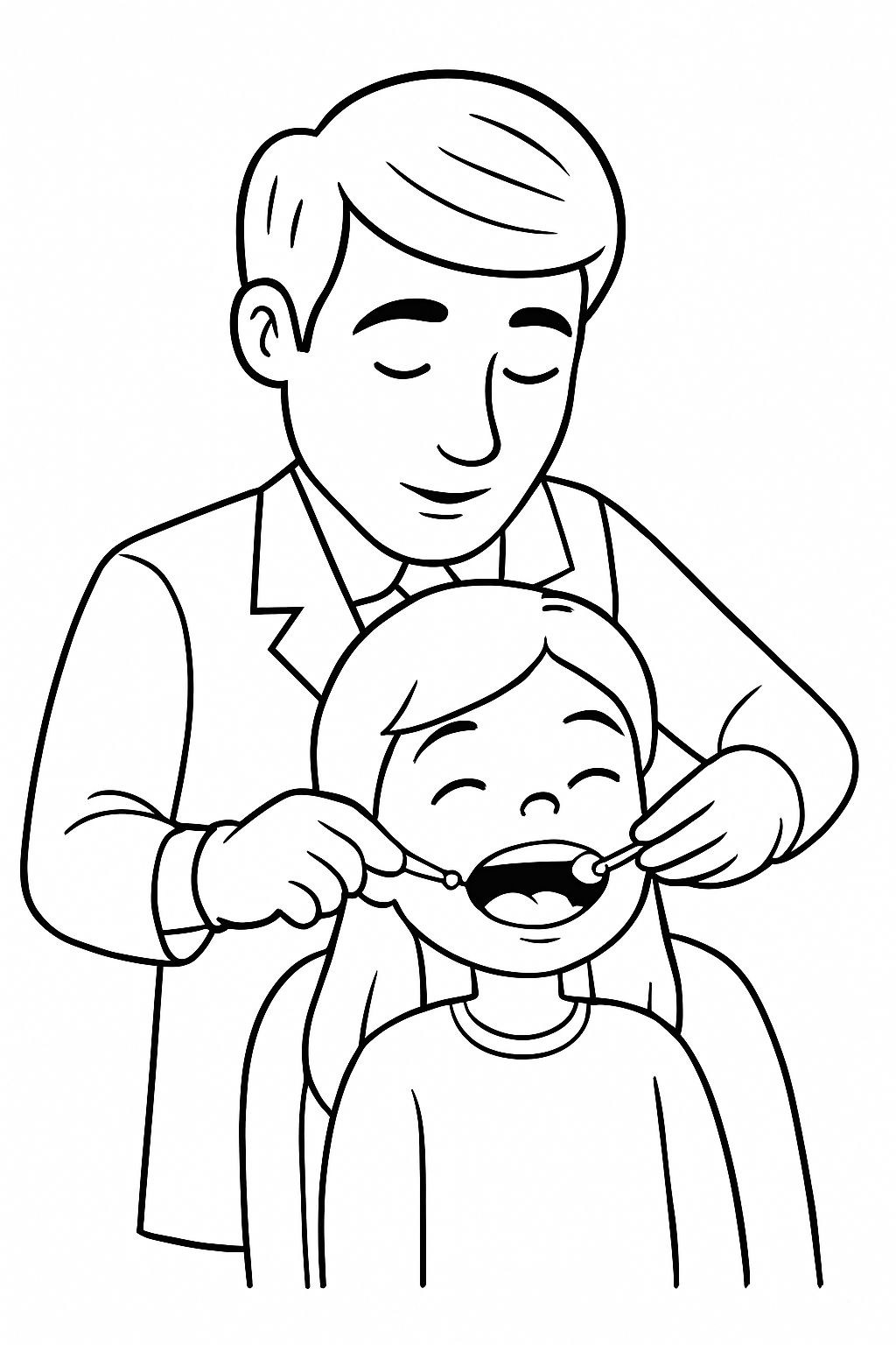 Dental Examination Scene Line Art for Coloring Book Pages
