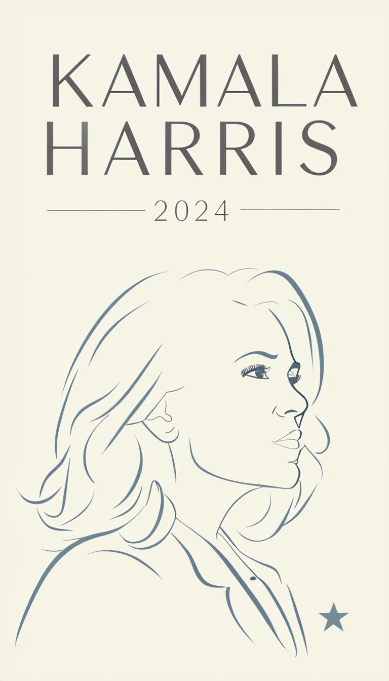 Minimalist Kamala Harris 2024 Profile Line Drawing Social Media Post