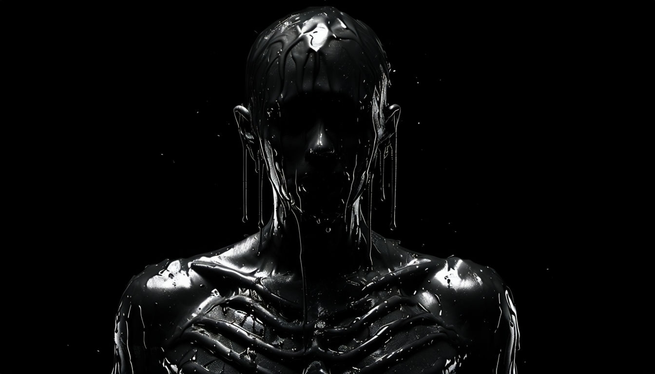 Eerie Black Liquid Humanoid Figure Surreal Art Background