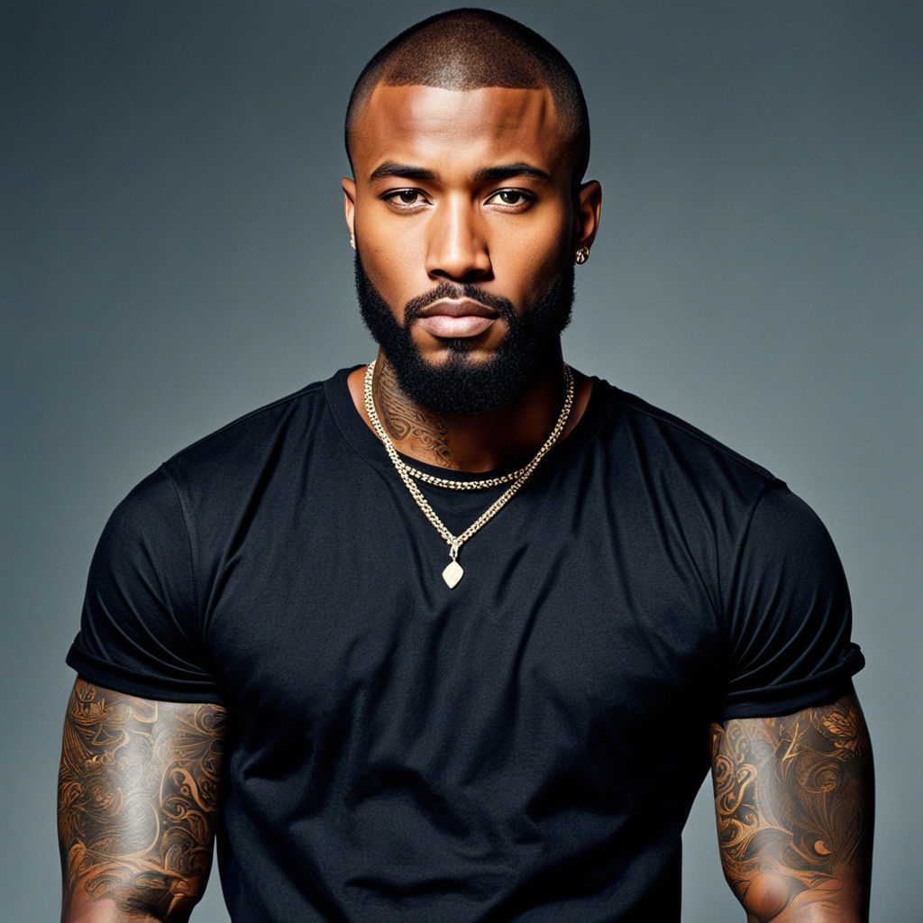 Handsome Light skin black man muscular arms with beard short hair