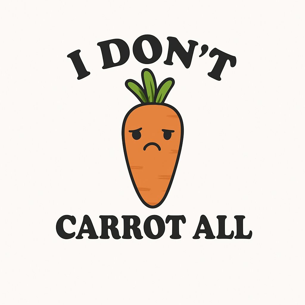 Sad Cartoon Carrot Illustration with Humorous Text Sticker