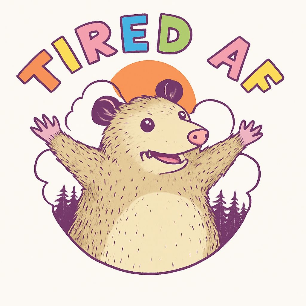 Cheerful Opossum Character with Tired AF Phrase T-Shirt