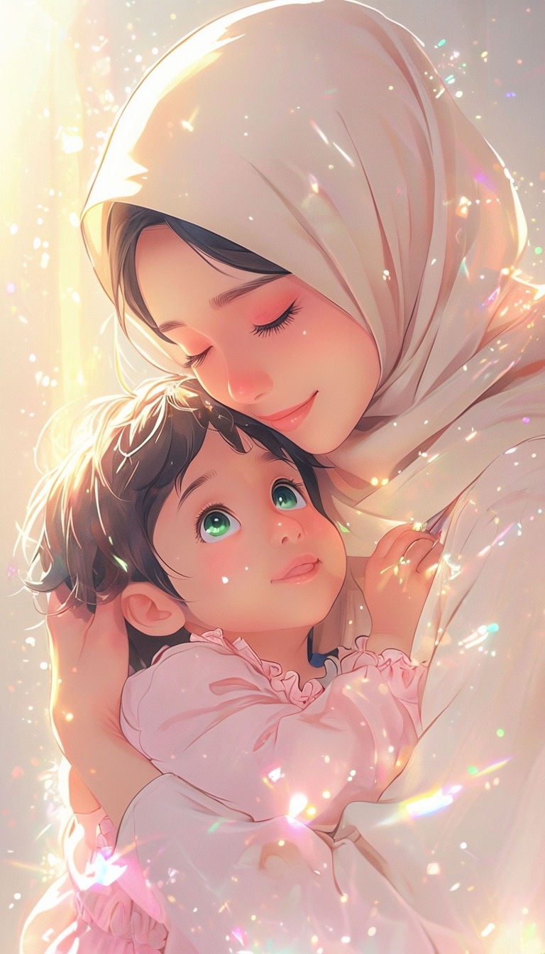 Tender Anime Moment Between Mother and Child Mobile Wallpaper