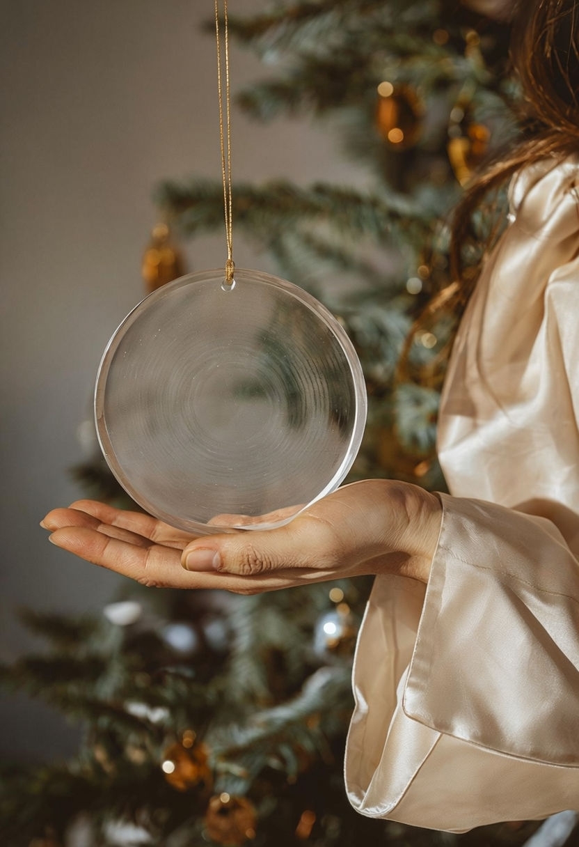 Elegant Hand Holding Glass Christmas Ornament Photograph Mockup