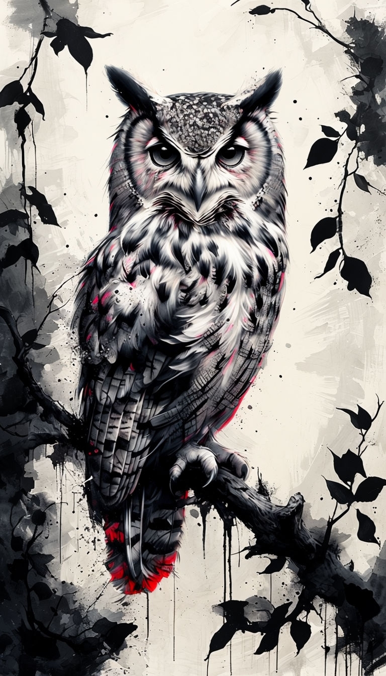 Majestic Owl Perched on Gnarled Branch Digital Art Poster