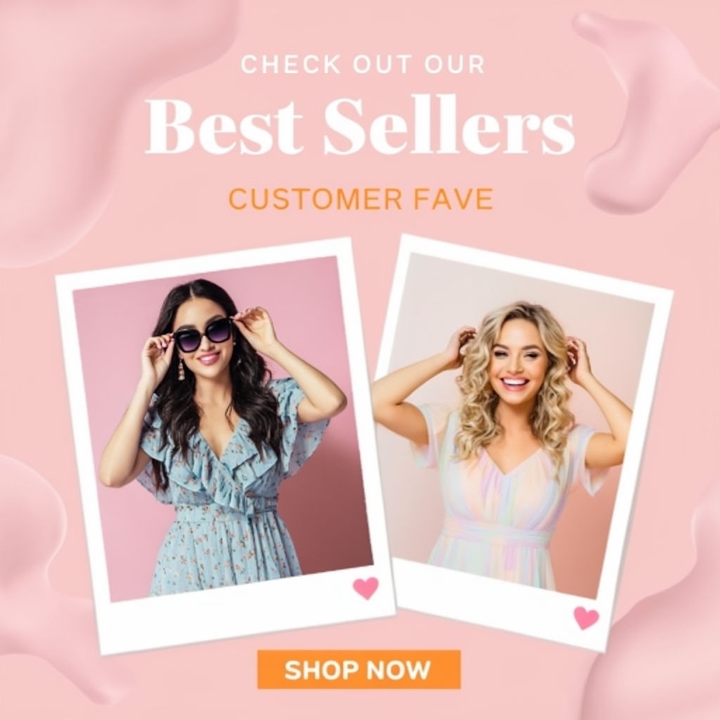 Best Sellers Promotional Banner with Women in Dresses Social Media Post