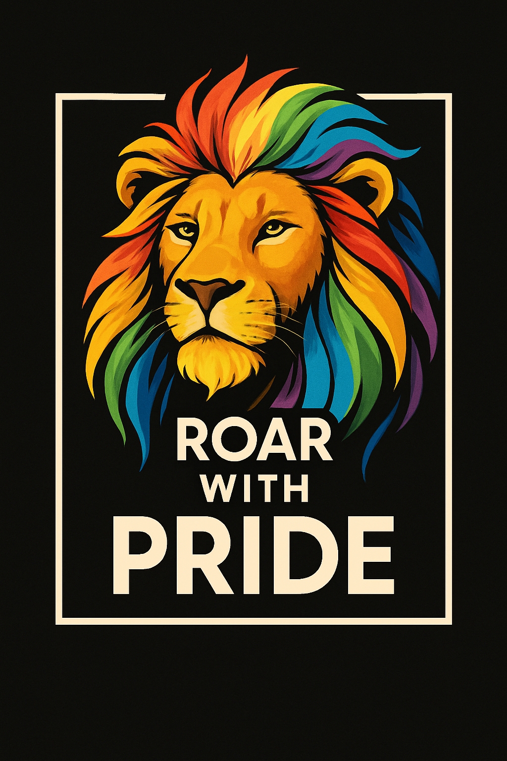 Vibrant Rainbow Mane Lion with ROAR WITH PRIDE Text T-Shirt