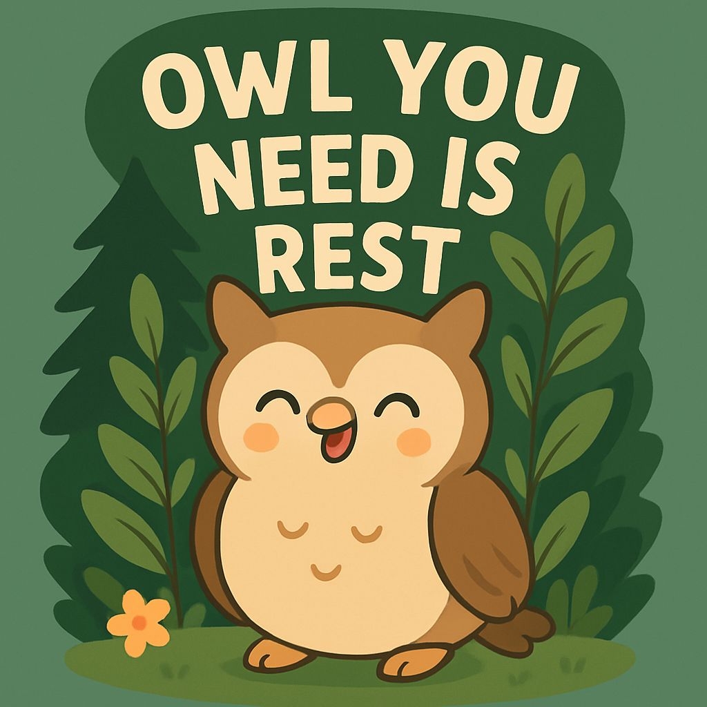 Cheerful Cartoon Owl with Whimsical Nature Scene Sticker