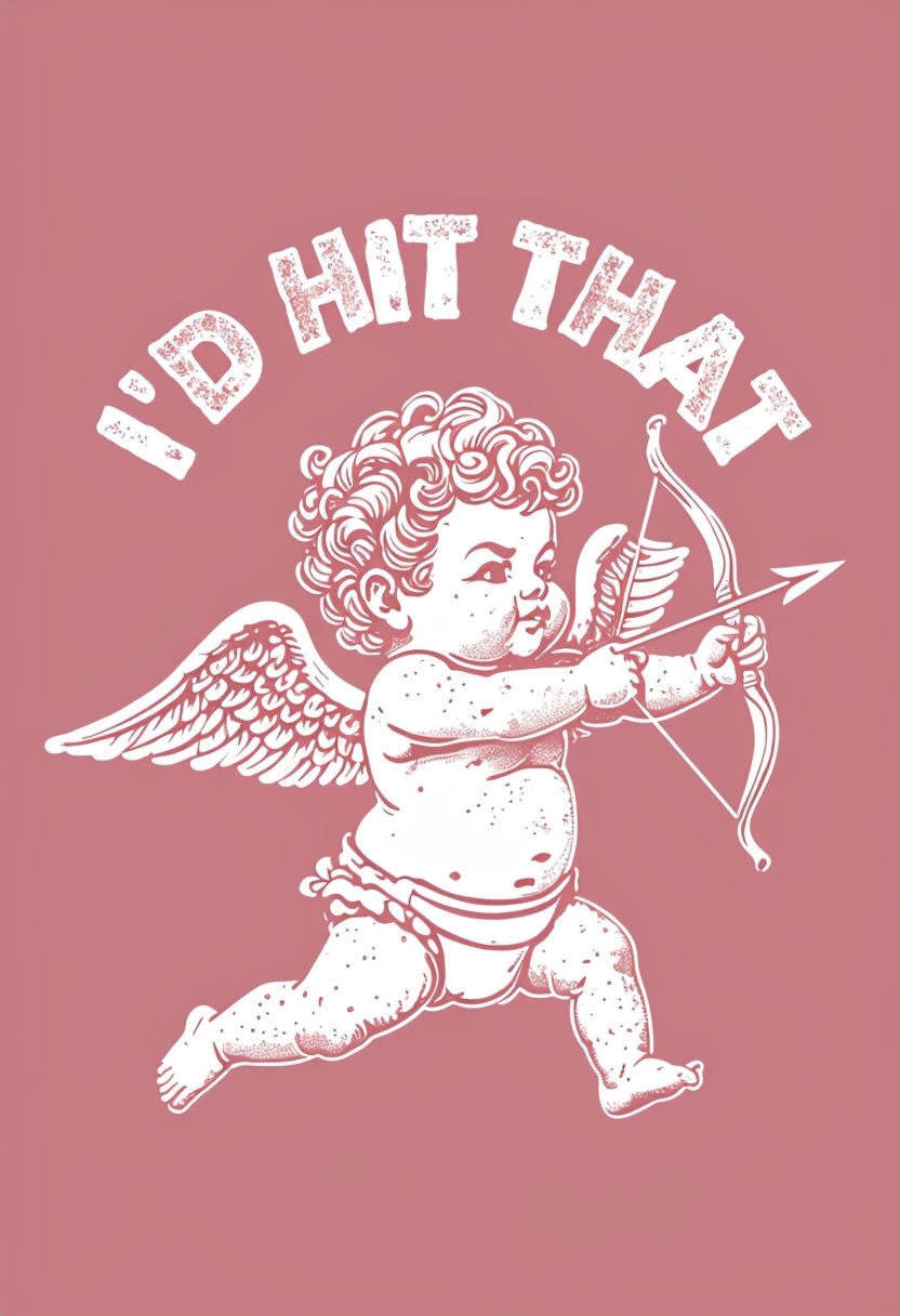 Playful Vintage Cupid Illustration T-Shirt