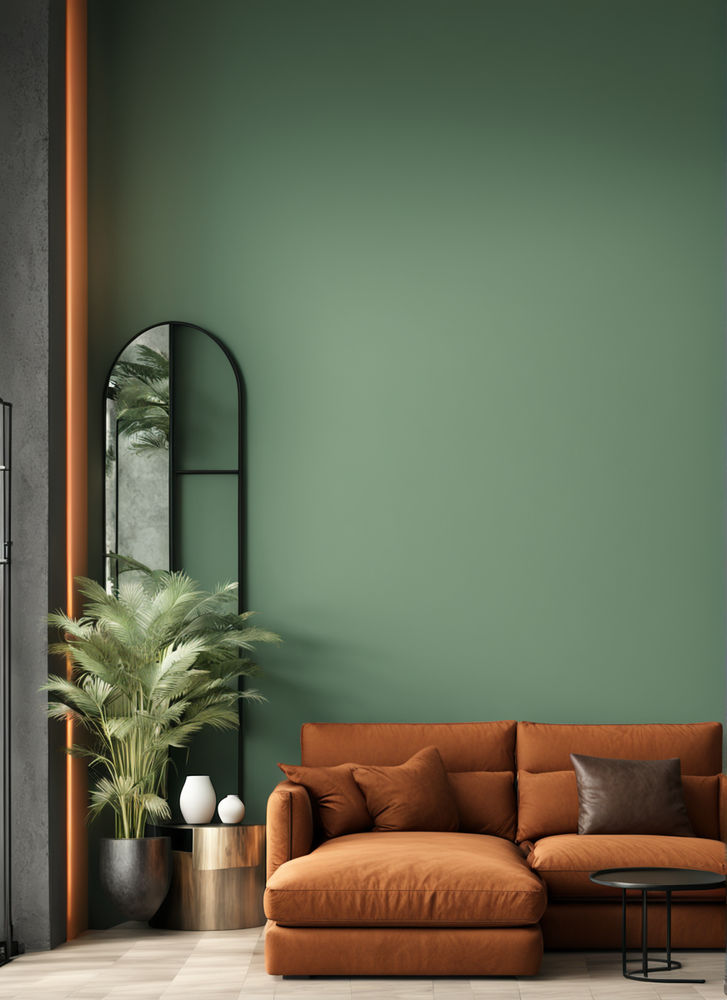 Living room modern lounge with green paint wall empty paint... by