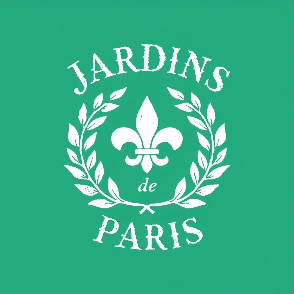 Rustic Emerald Green JARDINS Paris Logo with Fleur-de-Lis