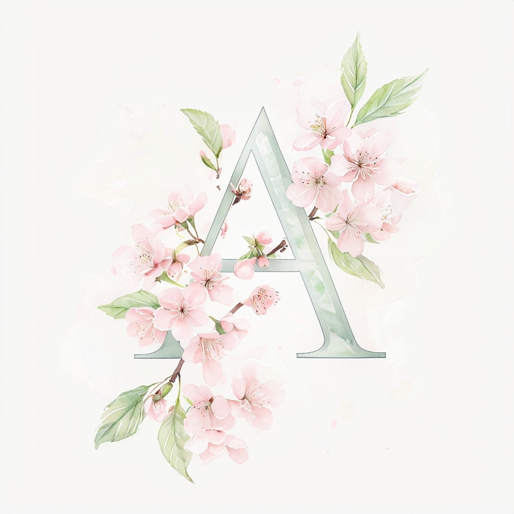 Elegant A Monogram with Cherry Blossoms and Green Leaves Design Monogram