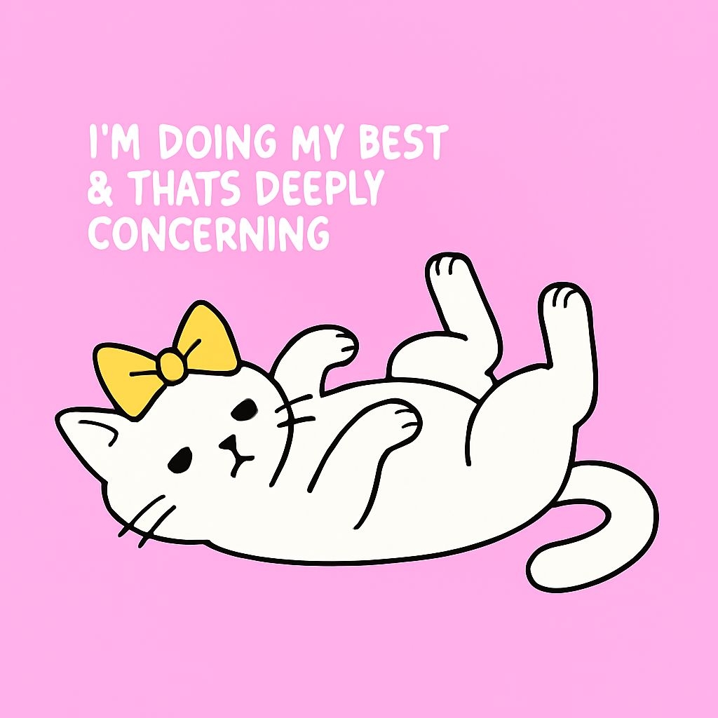 Playful Cartoon Cat with Bow and Humorous Text T-Shirt