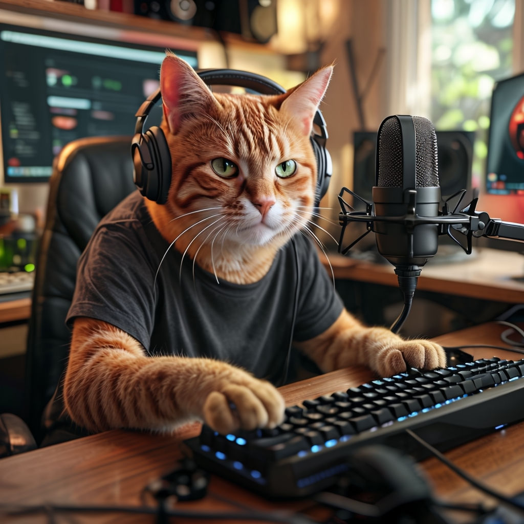 Playful Orange Tabby Cat Gamer Photograph for Social Media Post