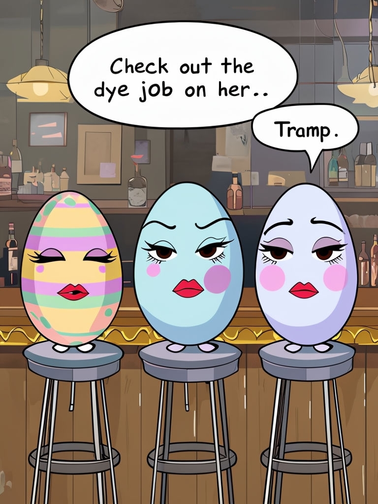 Humorous Cartoon Easter Eggs at Bar Illustration for Cards & Invites