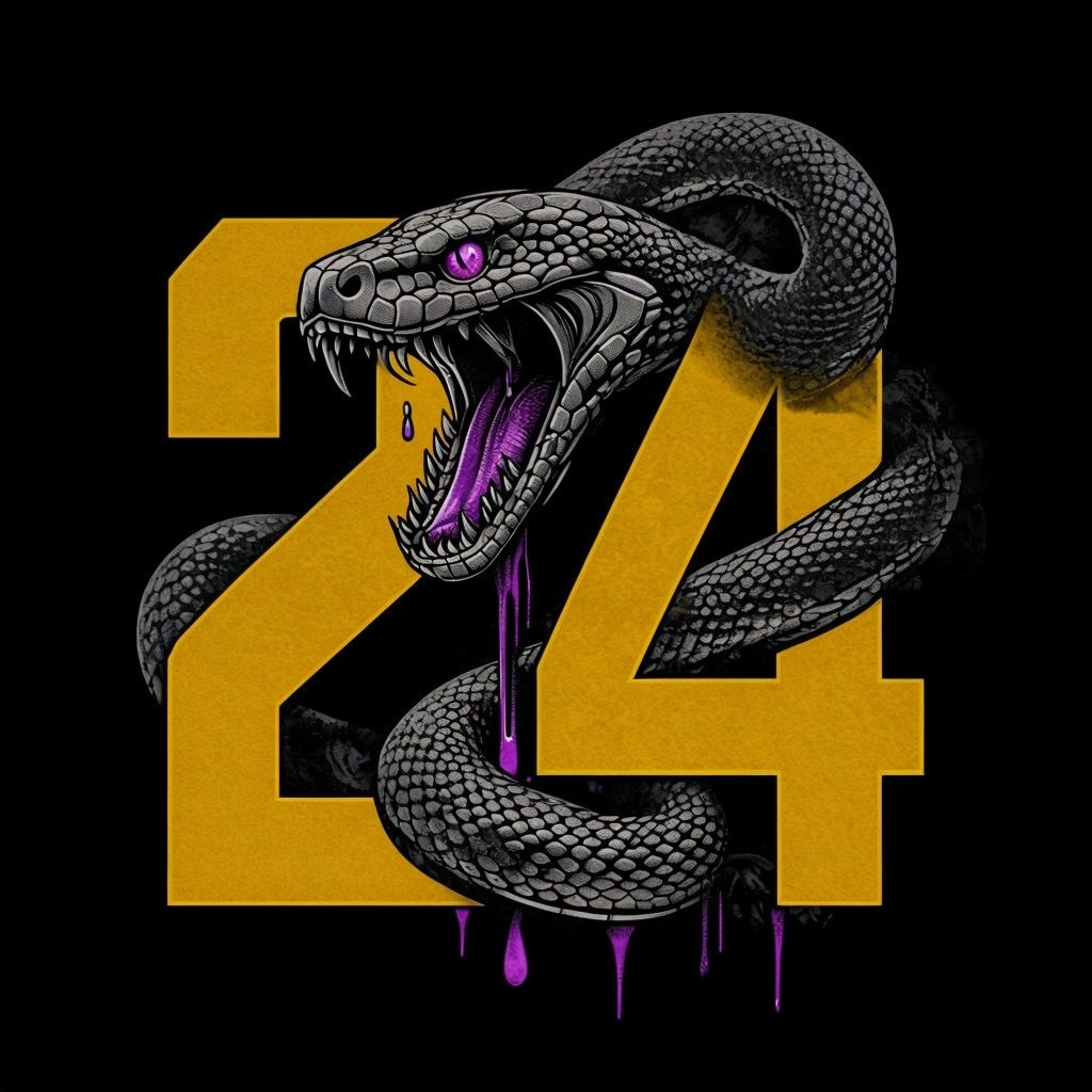 Bold Golden '24' with Menacing Snake Graphic T-Shirt