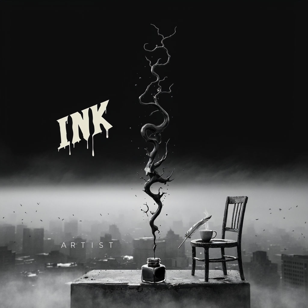 Surreal Ink Flowing Upward Against Black Background Album Cover