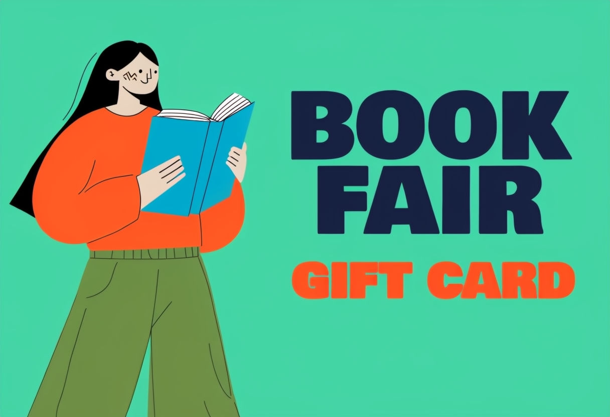 Cheerful Mint Green Book Fair Gift Card Illustration