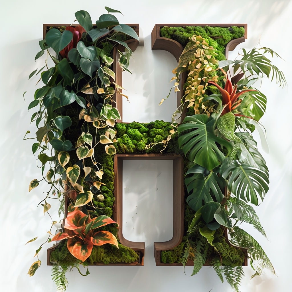 Lush Tropical Monogram Letter H with Greenery and Plants Decor Monogram