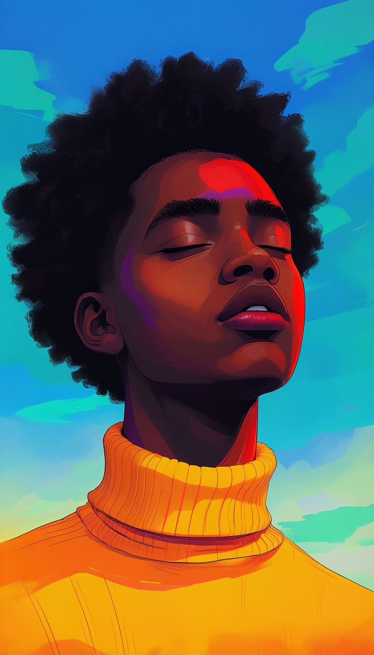 Vivid Afro Hair Portrait with Colorful Background Illustration Art