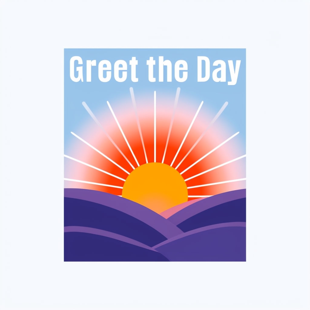 Vibrant Sunrise Over Hills with Greet the Day Text Mug