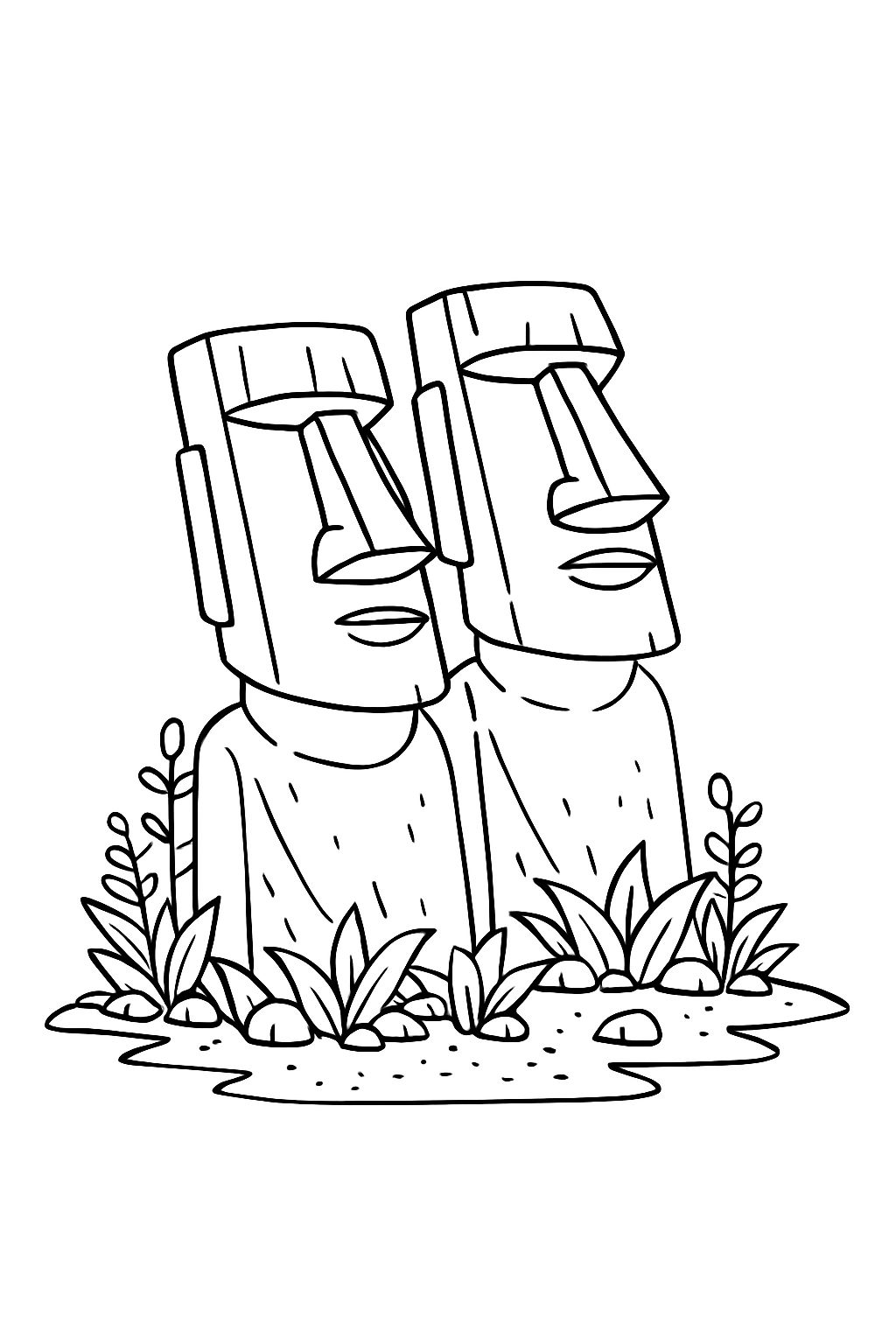 Moai Statues Cartoon Line Drawing Illustration for Coloring Book Pages