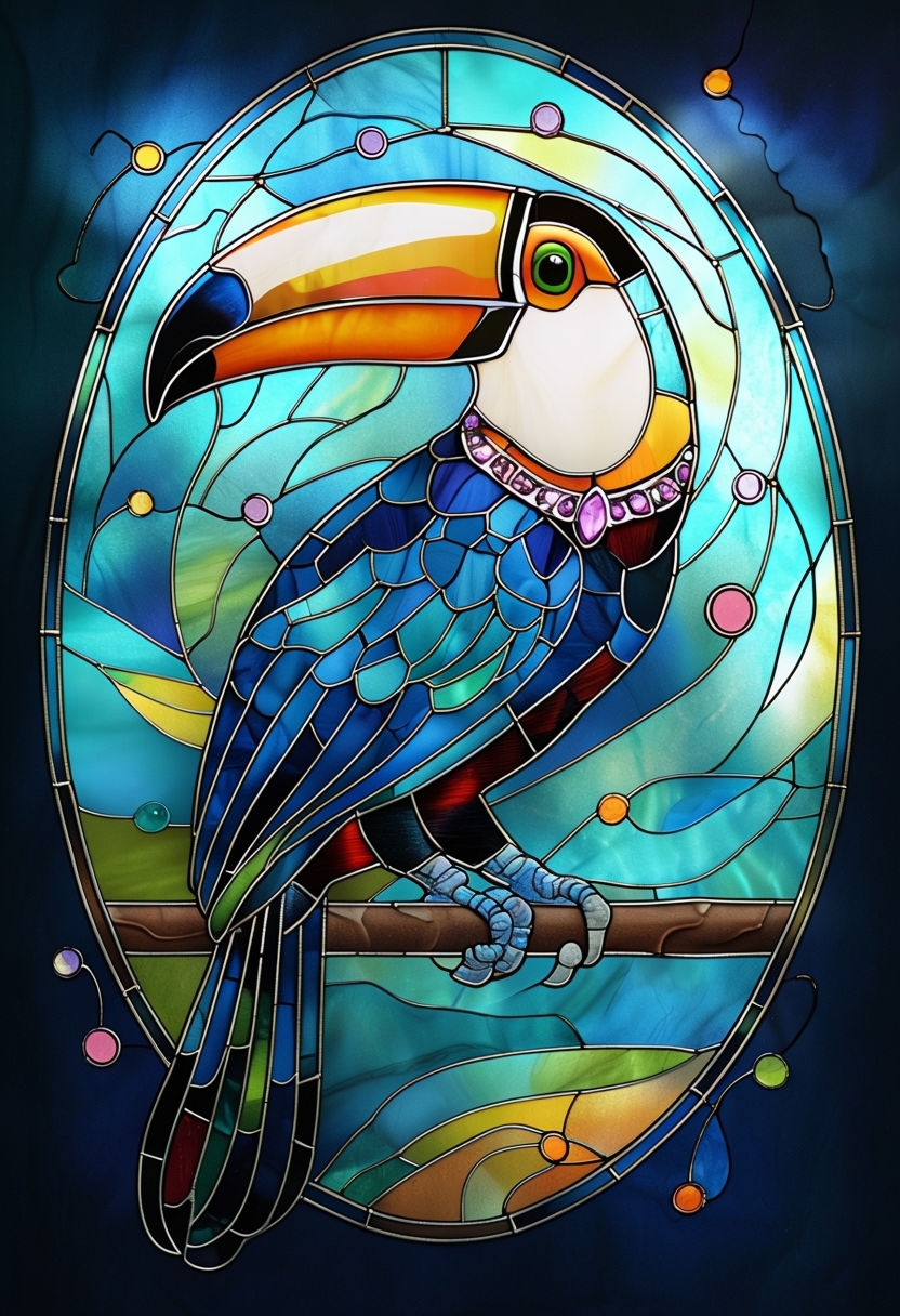 Vibrant Stained Glass Toucan Illustration Art