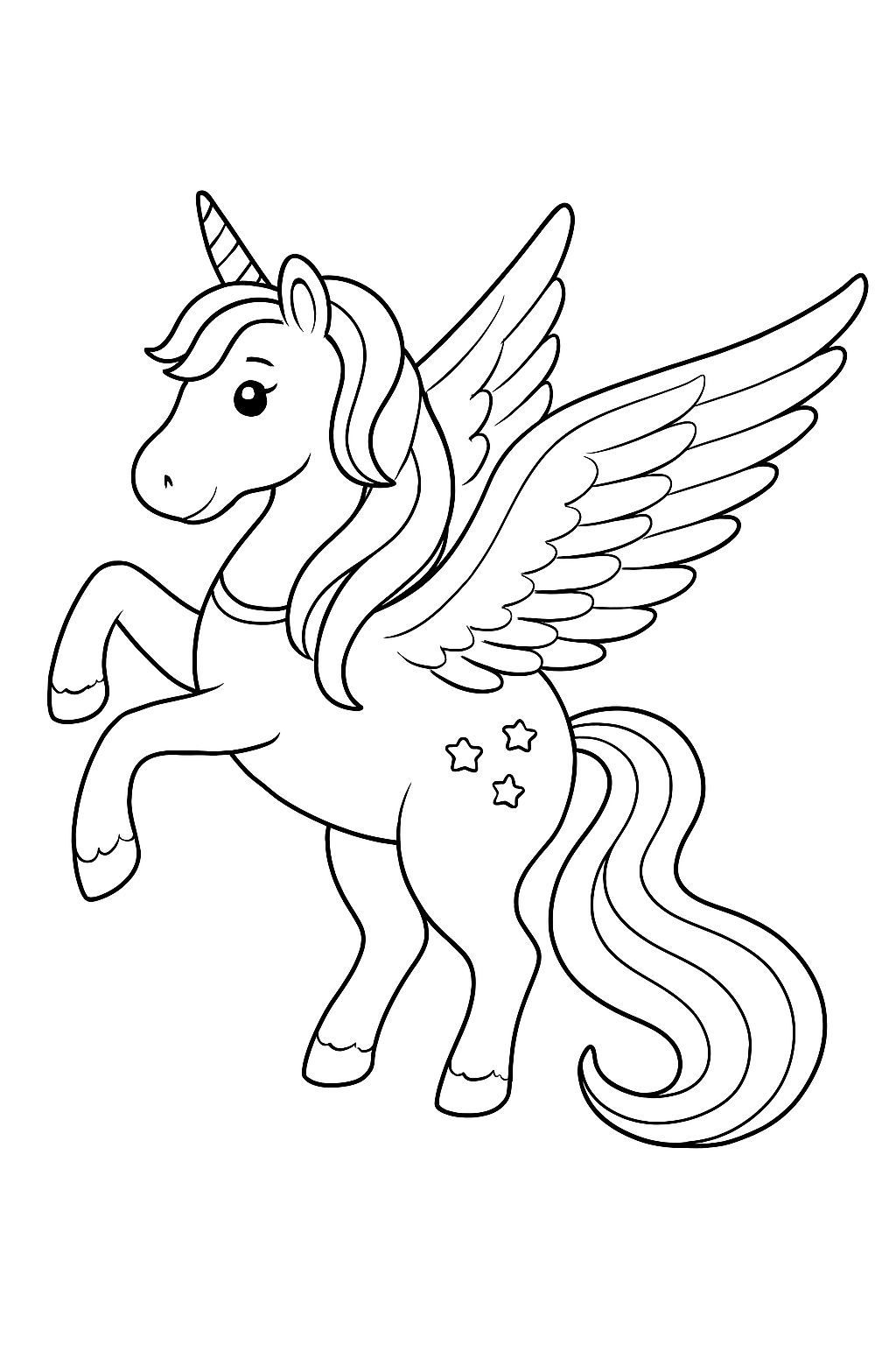 Dynamic Cartoon Unicorn Line Art for Coloring Book Pages