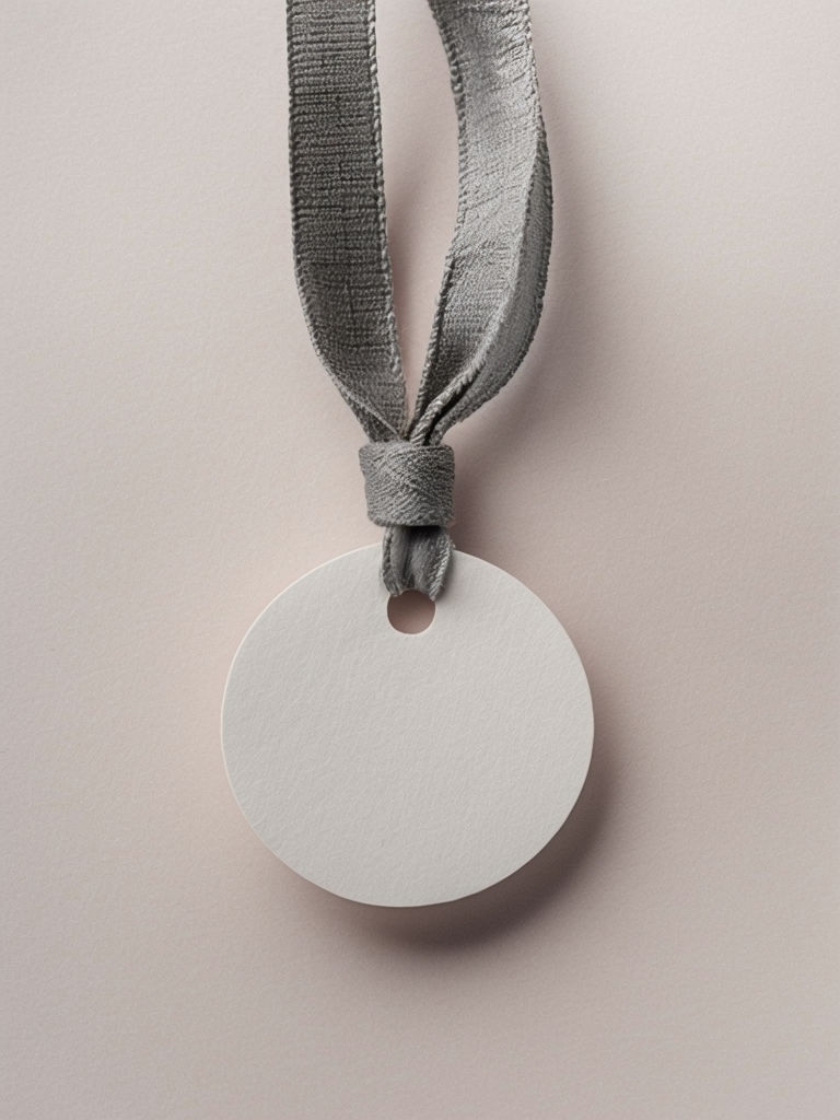 Minimalist Off-White Paper Tag with Gray Ribbon Mockup