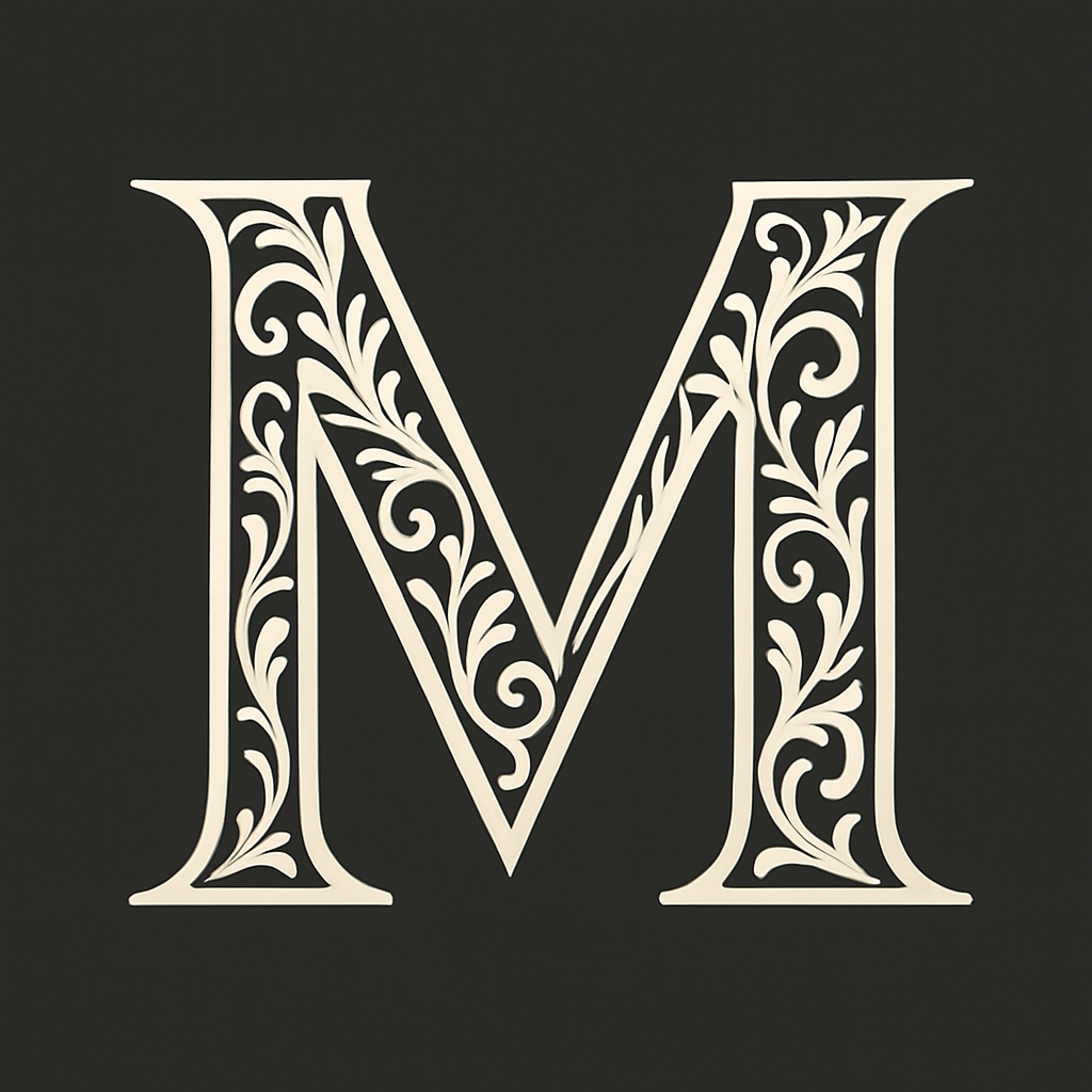 Elegant Ivory Floral Monogram Design on Charcoal Background Monogram