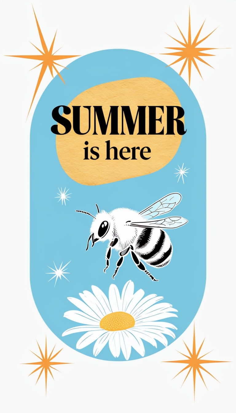 Bright Summer Bee and Daisy Minimalist Illustration Wallpaper