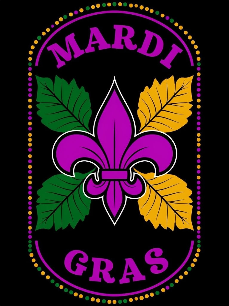 Vibrant Mardi Gras Fleur-de-Lis Emblem on Black Background Poster