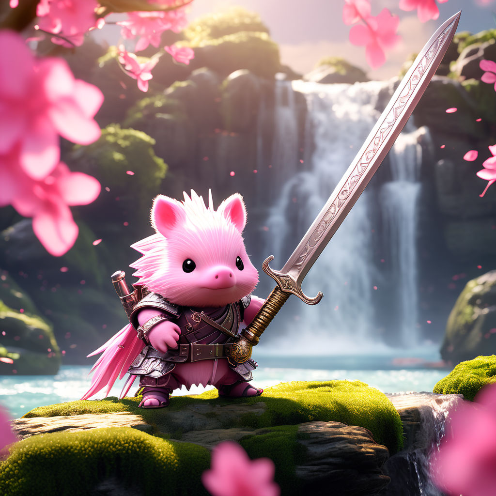 Pink pork pepe with final fantasy vii sword in the forest wi... by Rung ...